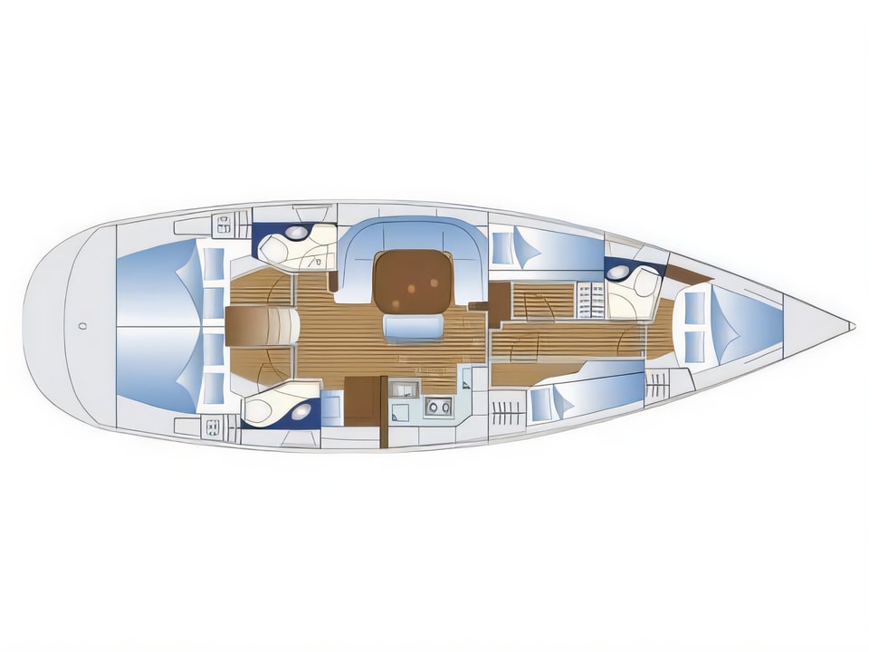 Layout of Bavaria 49 sail boat with 5 cabins Croatia yacht charter