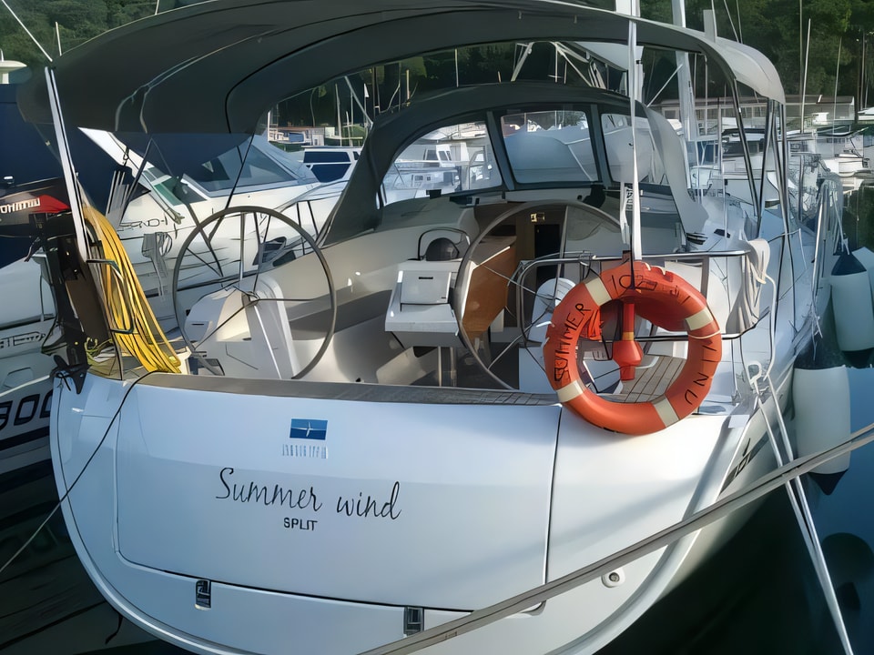 Exterior overview of Bavaria 37 Cruiser sail boat for charter from Split ACI Marina in the Split sailing area Croatia