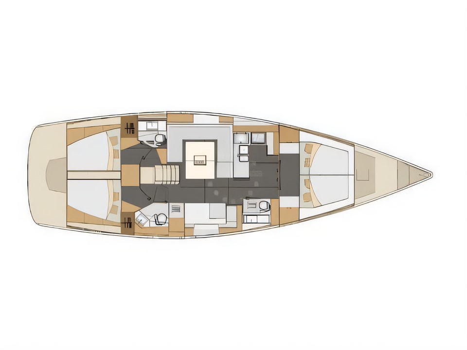 Layout of Elan 494 Impression sail boat with 5 cabins Croatia yacht charter