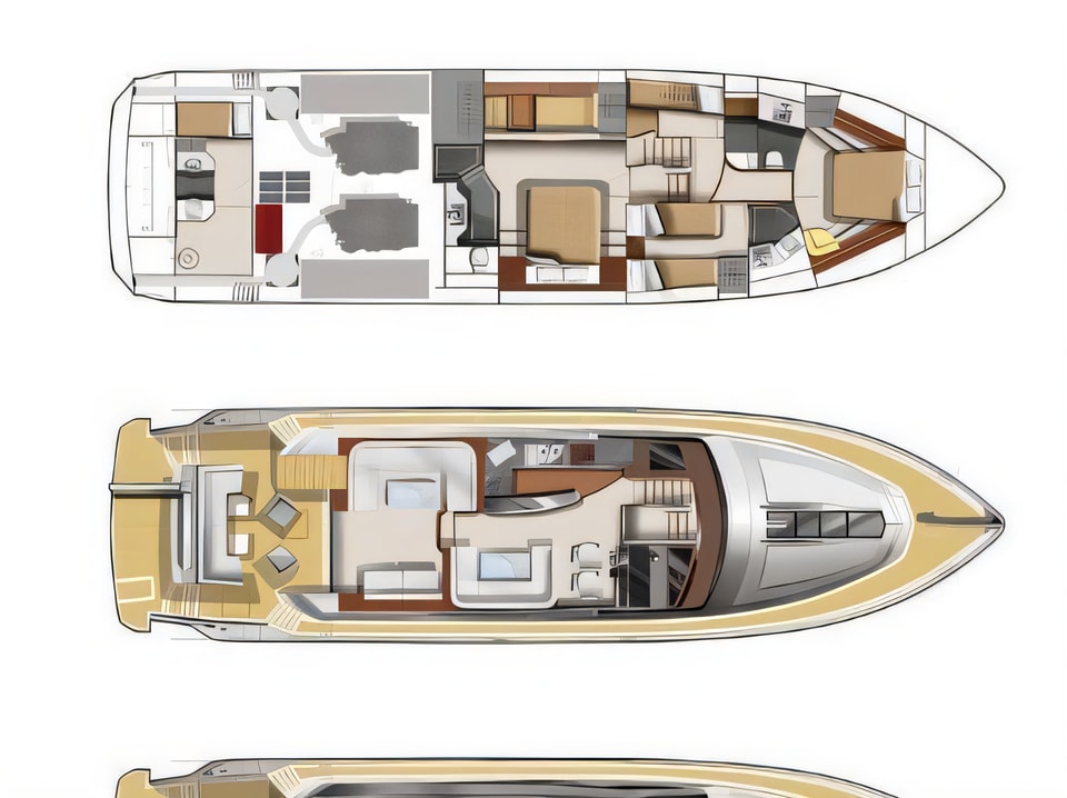 Galeon 640 Fly yacht layout 5 cabins Croatia charter