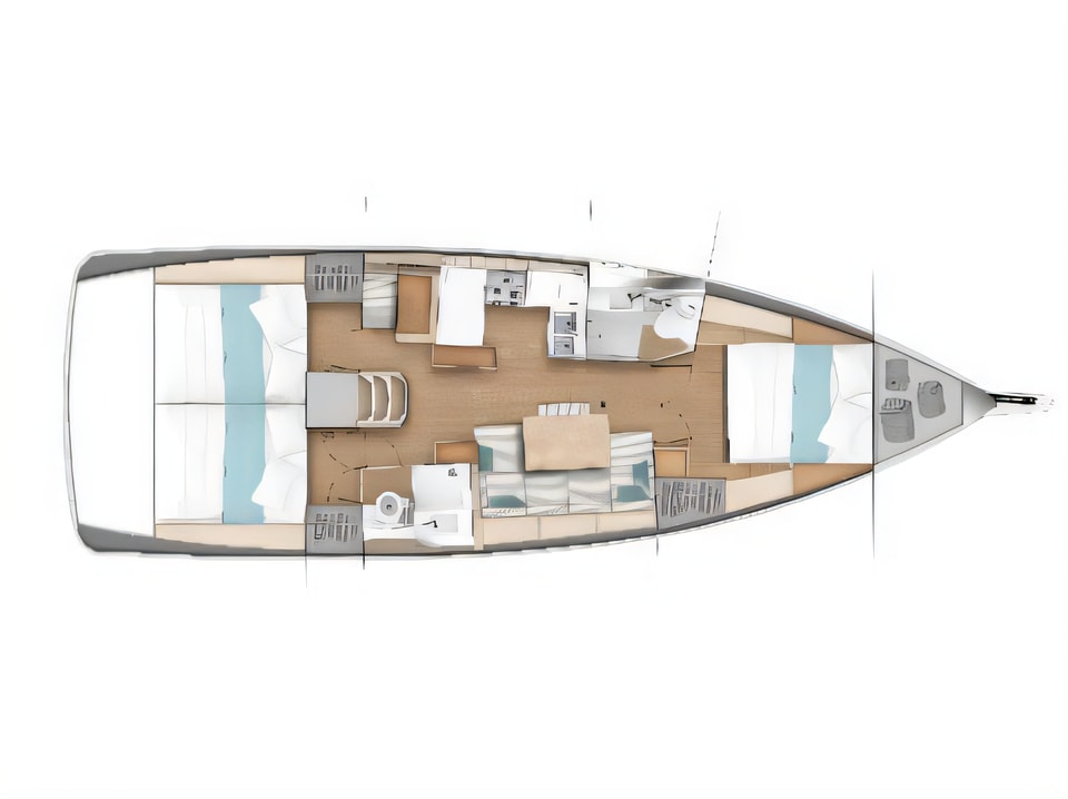 Layout of Sun Odyssey 440 / 3cab. sail boat with 3 cabins Croatia yacht charter