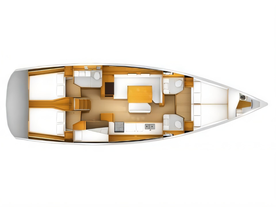 Layout of Sun Odyssey 519 5+1cab. sail boat with 6 cabins Croatia yacht charter