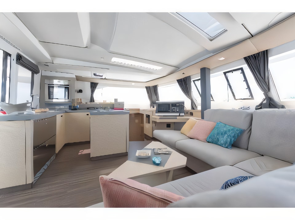 Interior of Saona 47 catamaran with 5 cabins Croatia yacht charter