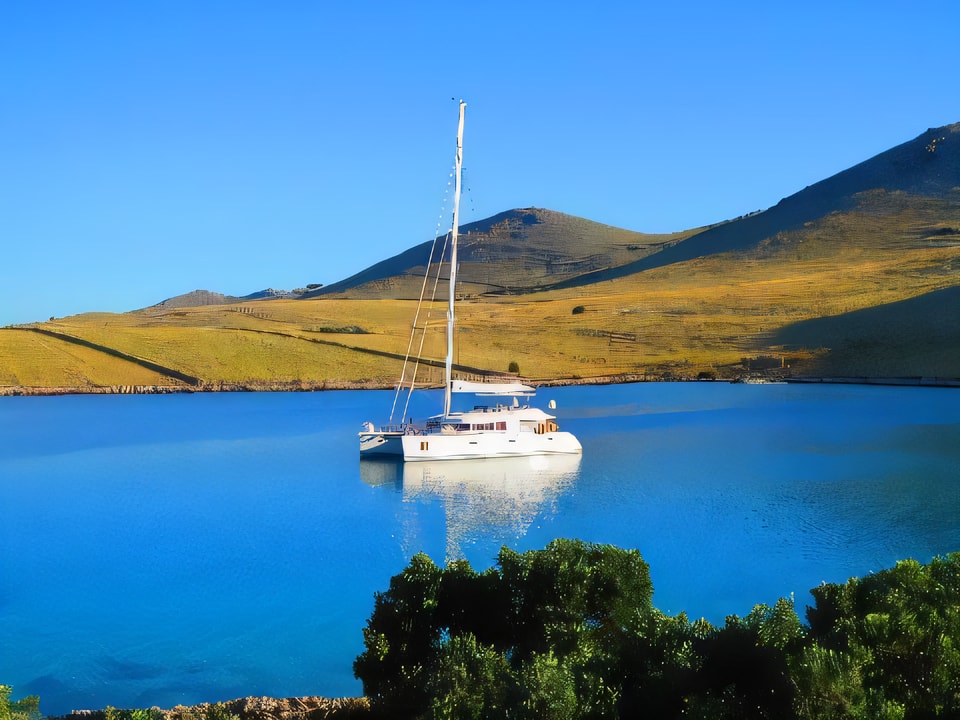 Exterior overview of Lagoon 620 Luxury catamaran for charter from SCT Marina Trogir in the Split sailing area Croatia