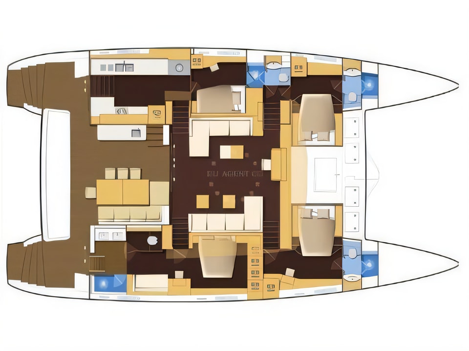 Layout of Lagoon 620 Luxury catamaran with 6 cabins Croatia yacht charter