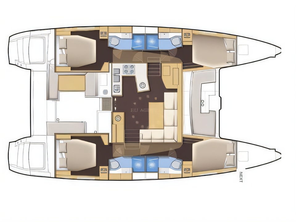 Layout of Lagoon 450 F Luxury catamaran with 6 cabins Croatia yacht charter