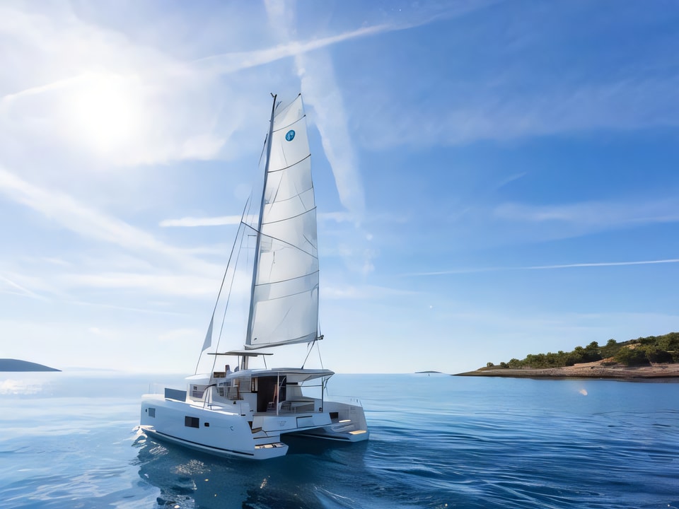 Exterior overview of Lagoon 42 catamaran for charter from SCT Marina Trogir in the Split sailing area Croatia