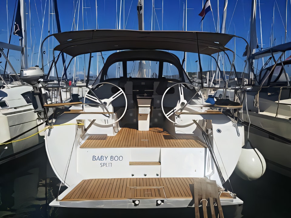 Exterior overview of Elan 45 Impression sail boat for charter from Seget Donji Marina Baotic in the Split sailing area Croatia