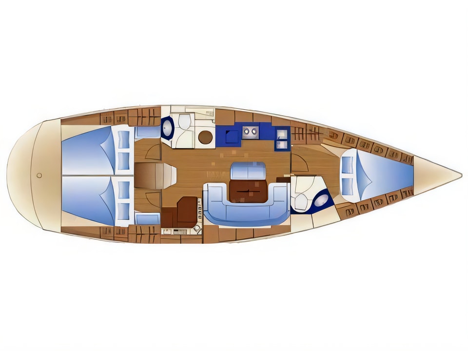 Bavaria 42 Cruiser yacht interior layout with 3 cabins and 7 berths for charter in Croatia