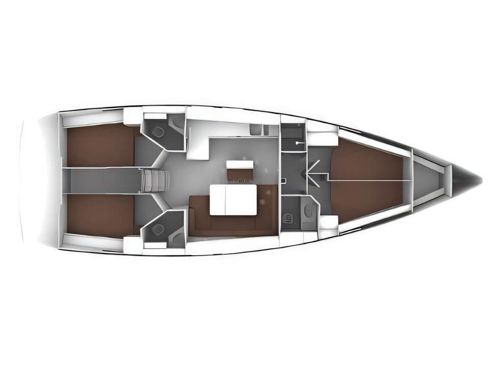 Layout of Bavaria Cruiser 46 sail boat with 4 cabins Croatia yacht charter