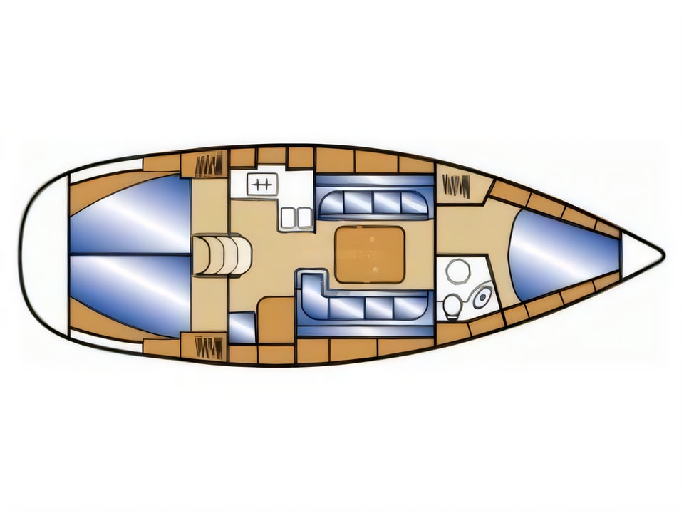 Layout of Bavaria Cruiser 37 sail boat with 3 cabins Croatia yacht charter