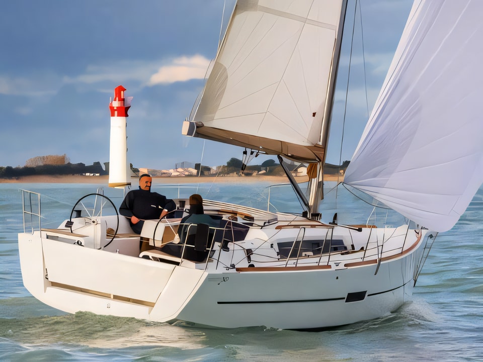 Exterior overview of Dufour 350 Grand Large sail boat for charter from Sibenik Marina Mandalina in the Sibenik sailing area Croatia