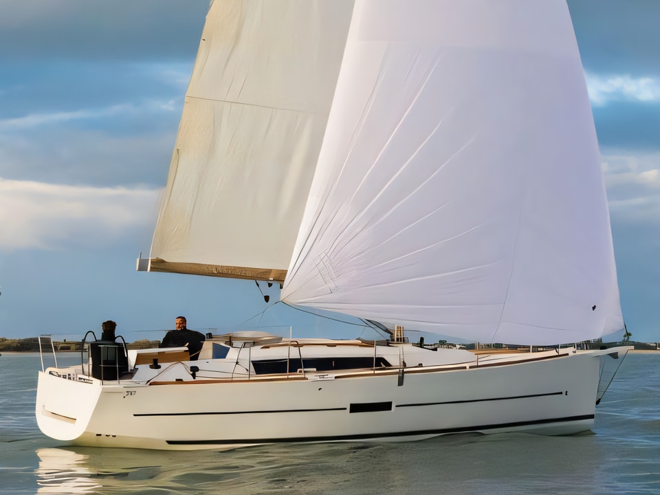 Exterior overview of Dufour 350 Grand Large sail boat for charter from Sibenik Marina Mandalina in the Sibenik sailing area Croatia