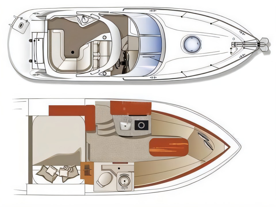Four Winns 278 Vista White motor boat layout with 2 cabins in Sibenik, Croatia