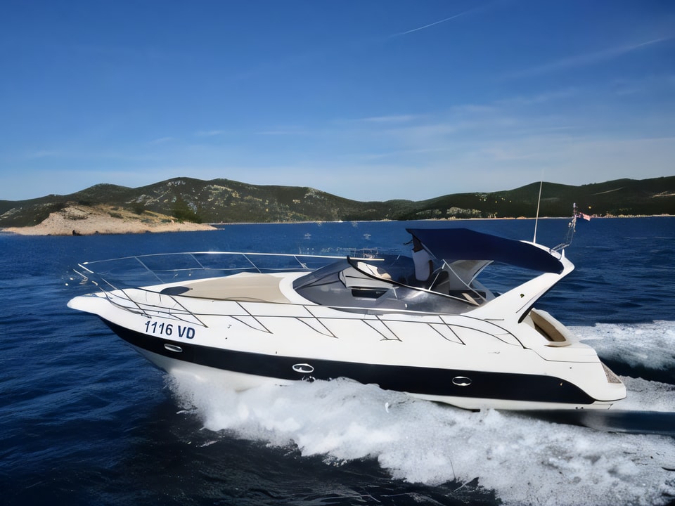 Exterior overview of Sessa C35 motor boat for charter from Tribunj in the Sibenik sailing area Croatia