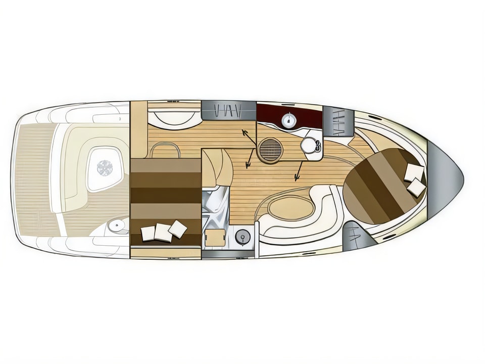 Layout of Sessa C35 motor boat with 2 cabins Croatia yacht charter