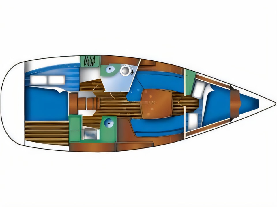 Layout of Sun Odyssey 32 sail boat with 2 cabins Croatia yacht charter