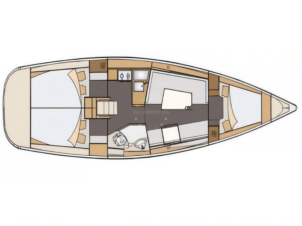 Layout of Elan 35 Impression sail boat with 3 cabins Croatia yacht charter
