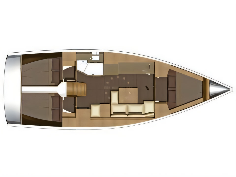 Layout of DUFOUR 382 BT sail boat with 3 cabins Croatia yacht charter