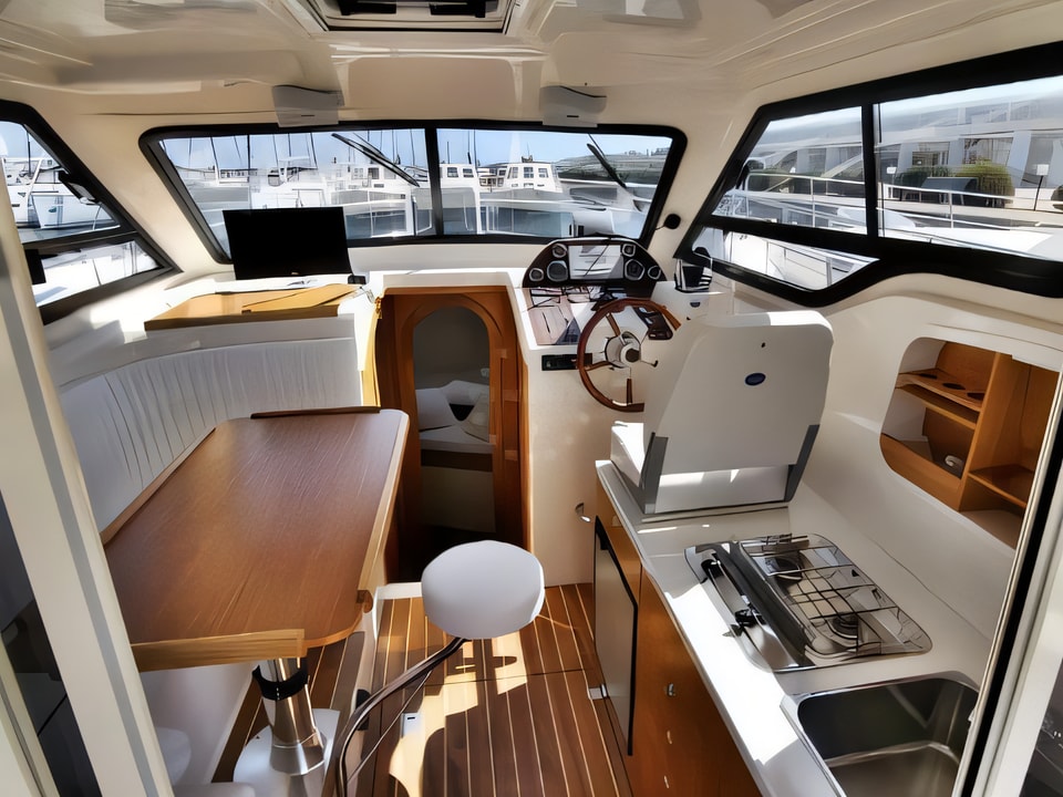 Interior of VEKTOR 950 BT motor boat with 2 cabins Croatia yacht charter