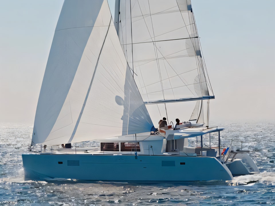 Exterior overview of Lagoon 450 catamaran for charter from Sibenik Marina Mandalina in the Sibenik sailing area Croatia