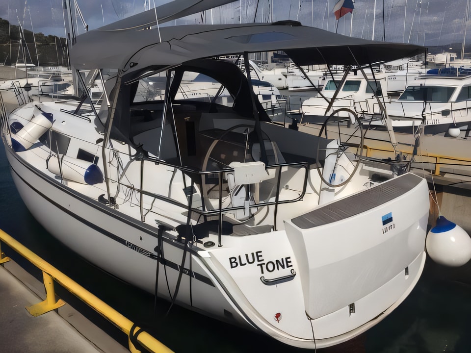 Exterior overview of Bavaria Cruiser 37 sail boat for charter from Murter Marina Betina in the Sibenik sailing area Croatia