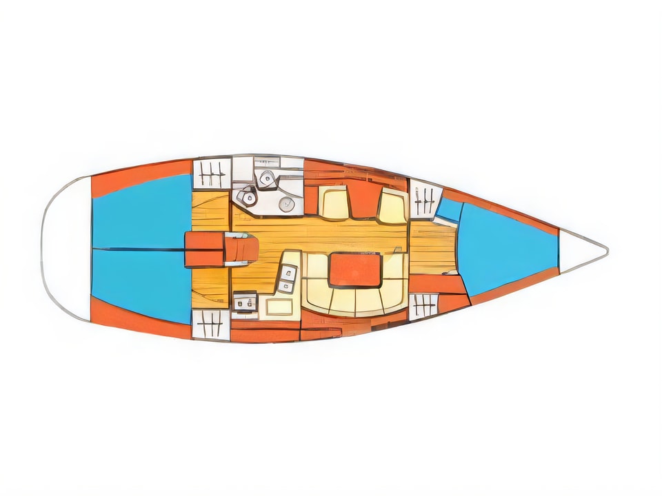 Layout of Sun Odyssey 40.3 sail boat with 3 cabins Croatia yacht charter