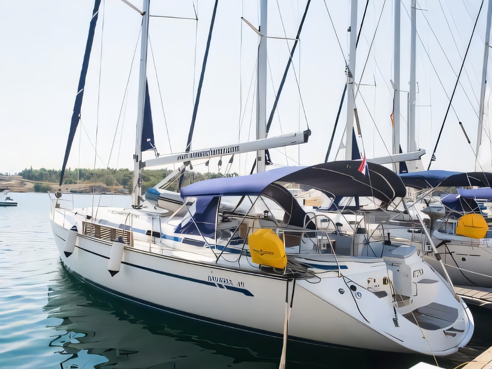 Exterior overview of Bavaria 49 sail boat for charter from Sibenik Marina Mandalina in the Sibenik sailing area Croatia