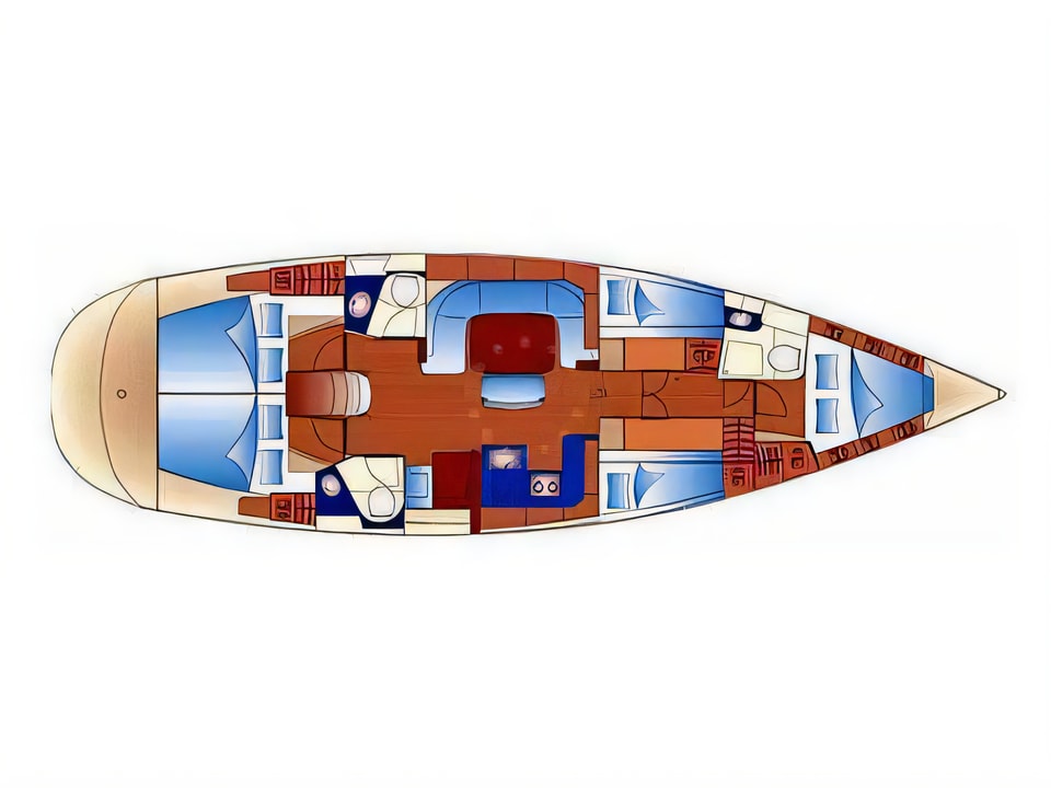 Layout of Bavaria 49 sail boat with 5 cabins Croatia yacht charter