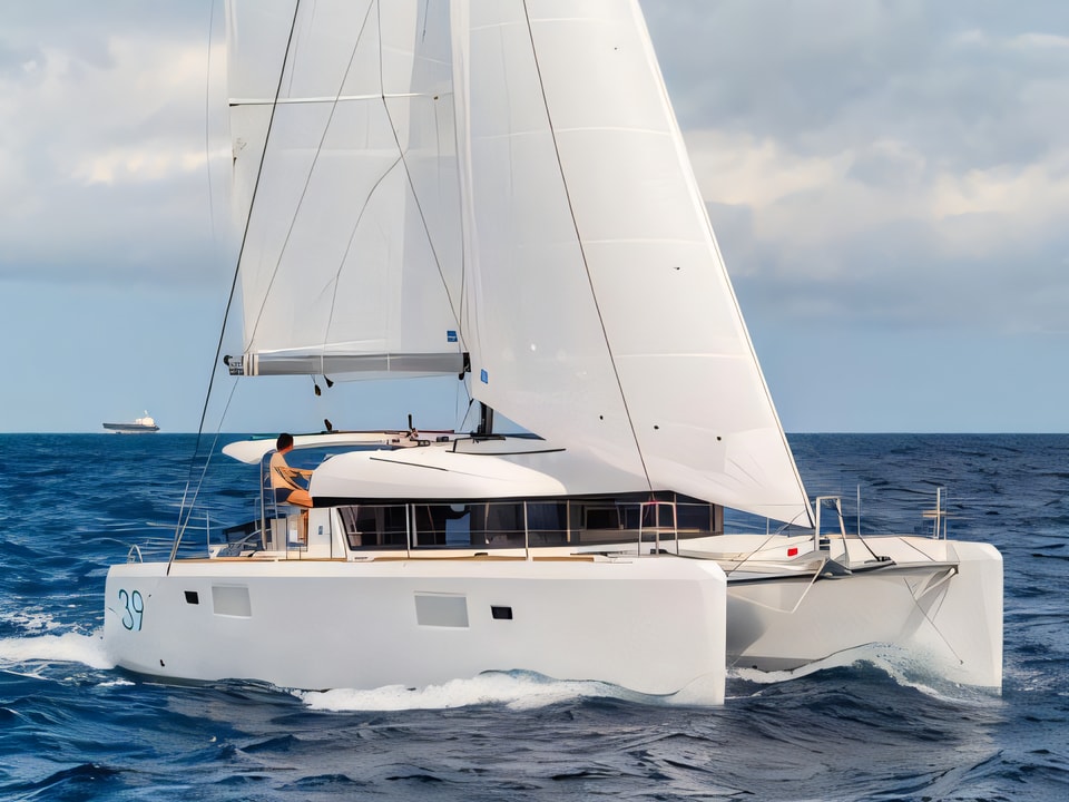 Exterior overview of Lagoon 39 2016 catamaran for charter from Sibenik Marina Mandalina in the Sibenik sailing area Croatia