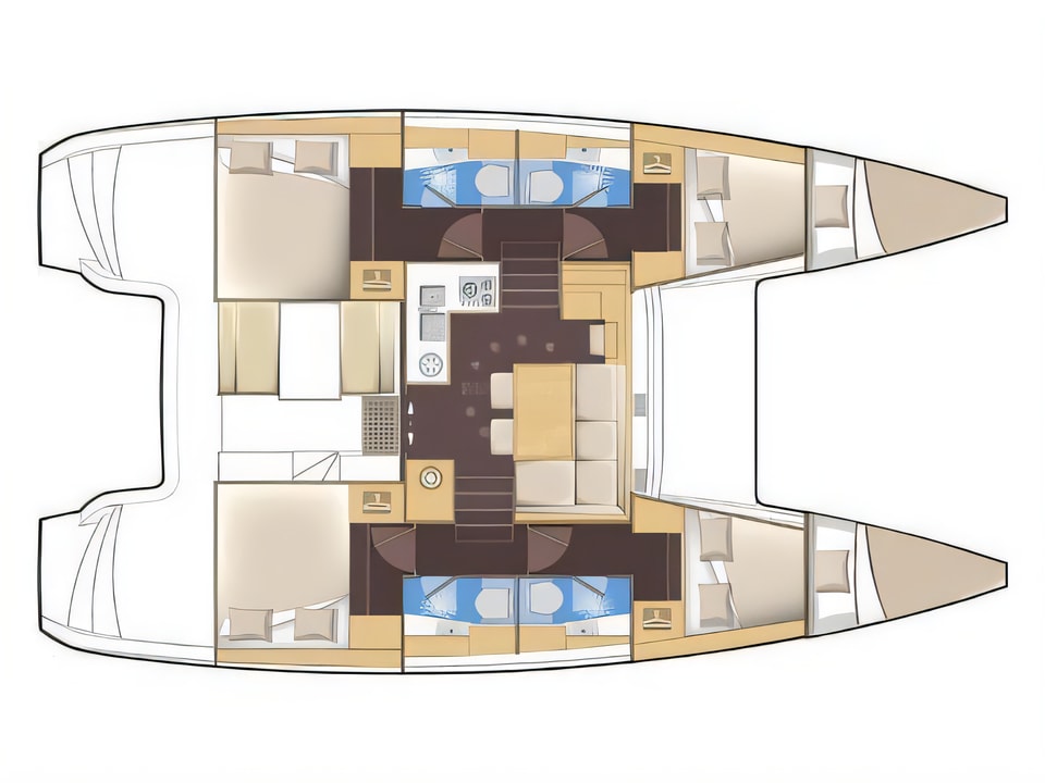 Layout of Lagoon 39 2016 catamaran with 6 cabins Croatia yacht charter