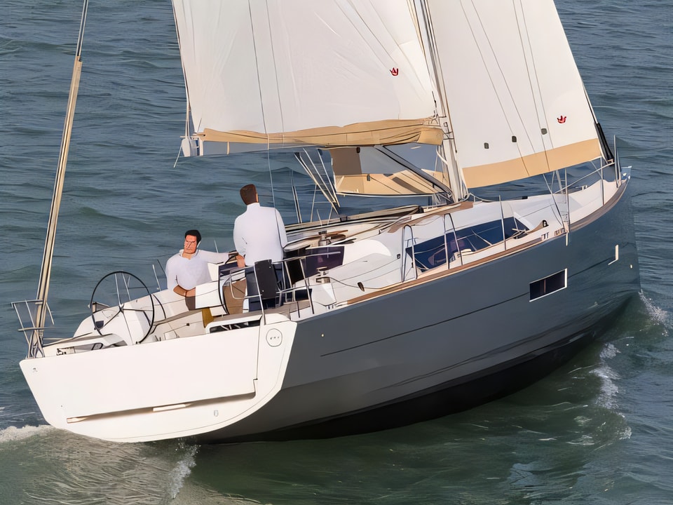 Exterior overview of Dufour 382 GL sail boat for charter from Sibenik Marina Mandalina in the Sibenik sailing area Croatia