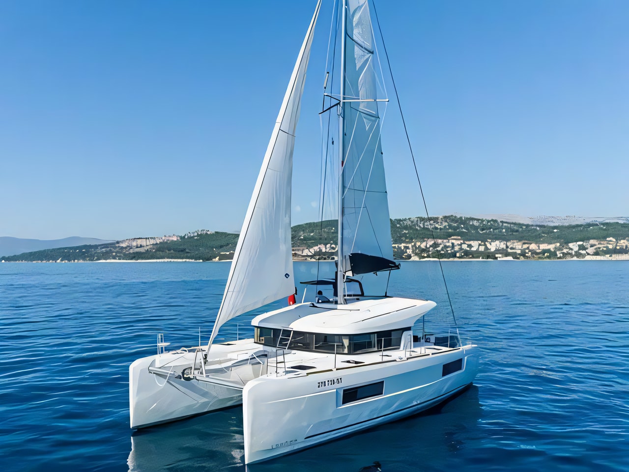 Exterior overview of Lagoon 40 catamaran for charter from Primosten Marina Kremik in the Sibenik sailing area Croatia