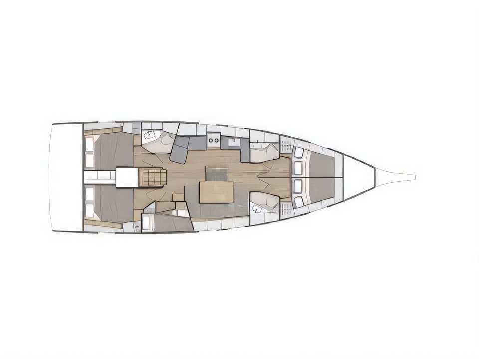 Layout of Oceanis 46.1 sail boat with 5 cabins Croatia yacht charter
