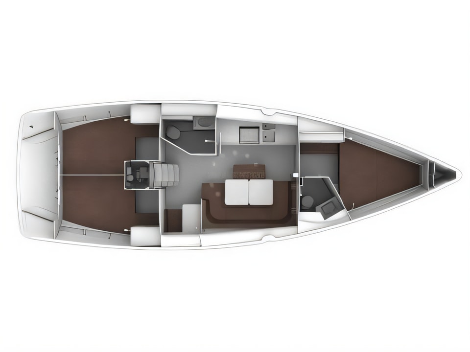 Layout of Bavaria Cruiser 41 sail boat with 3 cabins Croatia yacht charter