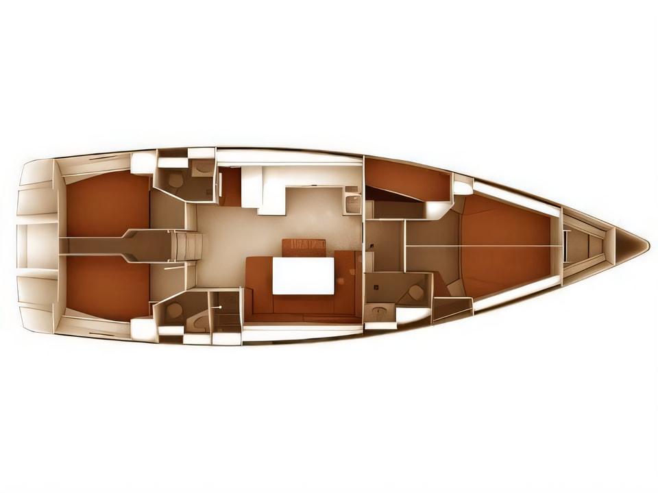 Layout of Bavaria Cruiser 51 sail boat with 5 cabins Croatia yacht charter
