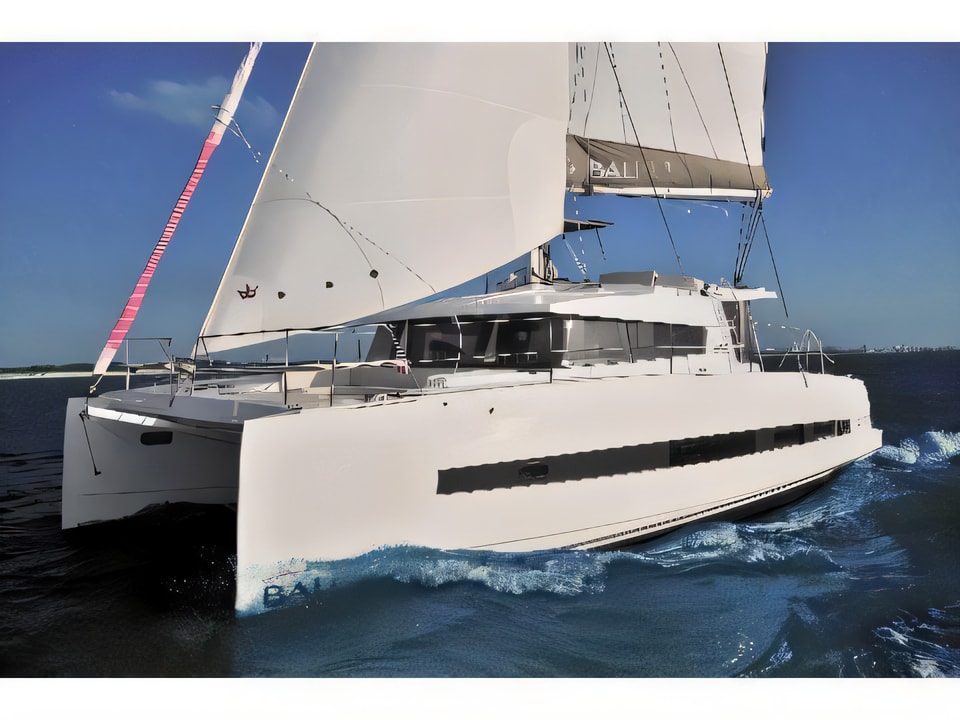 Exterior overview of Bali 4.1-3 cab.; ROLL MAINSAIL catamaran for charter from Sibenik Marina Mandalina in the Sibenik sailing area Croatia