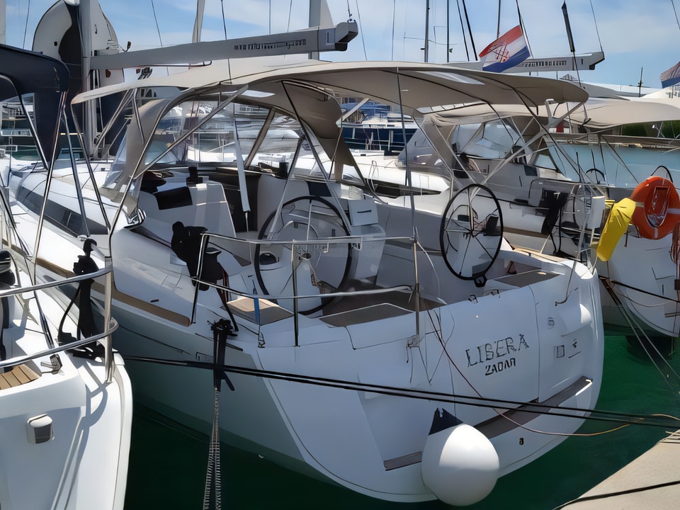 Exterior overview of Sun Odyssey 439 sail boat for charter from Sukosan Marina Dalmacija in the Zadar sailing area Croatia