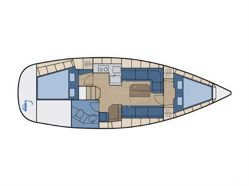 Layout of Bavaria 34 Cruiser sail boat with 2 cabins Croatia yacht charter