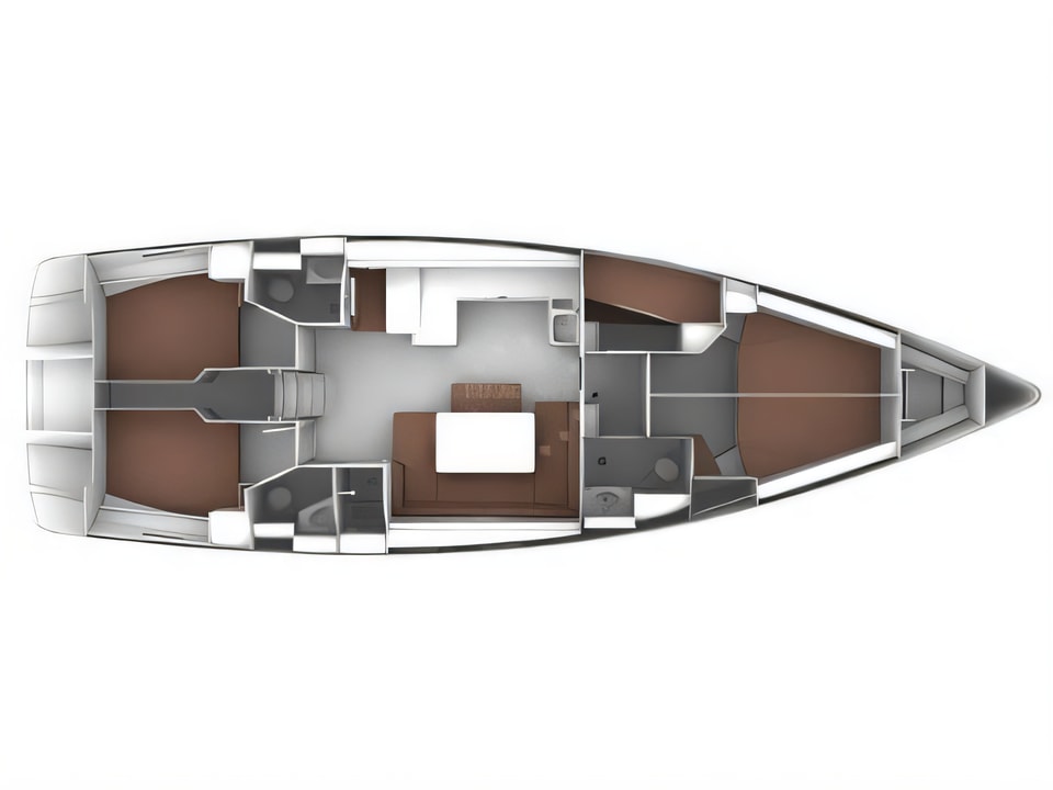 Layout of Bavaria Cruiser 51 sail boat with 5 cabins Croatia yacht charter