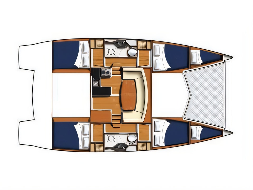 Layout of Leopard 38 catamaran with 4 cabins Croatia yacht charter
