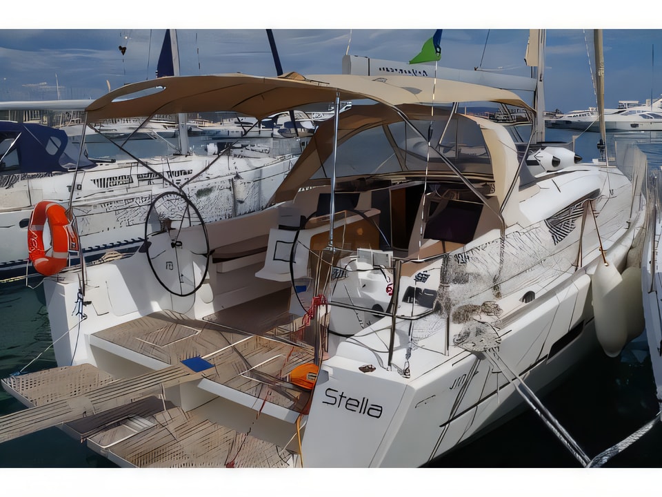 Exterior overview of Dufour 410 GL sail boat for charter from Sukosan Marina Dalmacija in the Zadar sailing area Croatia
