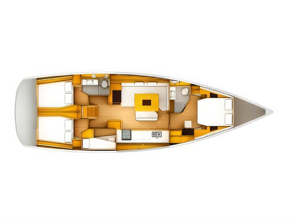 Layout of Sun Odyssey 509 Owner sail boat with 4 cabins Croatia yacht charter