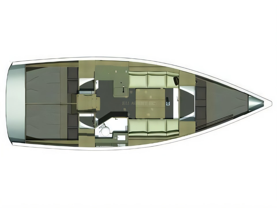 Layout of Dufour 350 GL sail boat with 3 cabins Croatia yacht charter