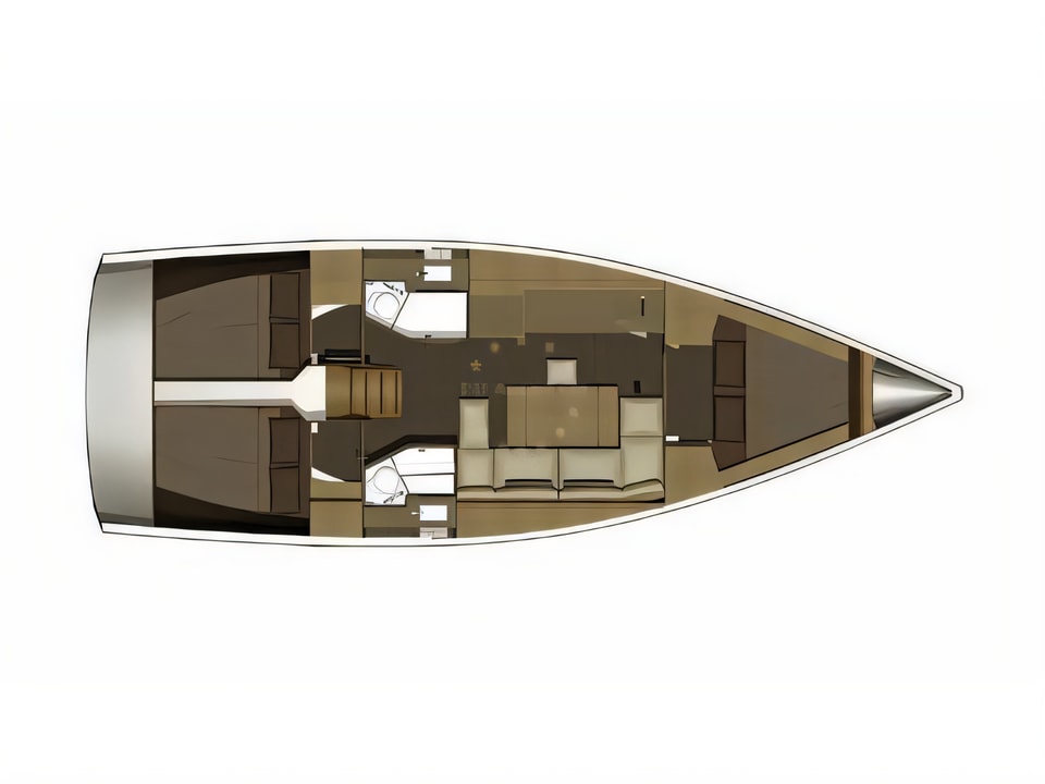 Layout of Dufour 382 GL sail boat with 3 cabins Croatia yacht charter