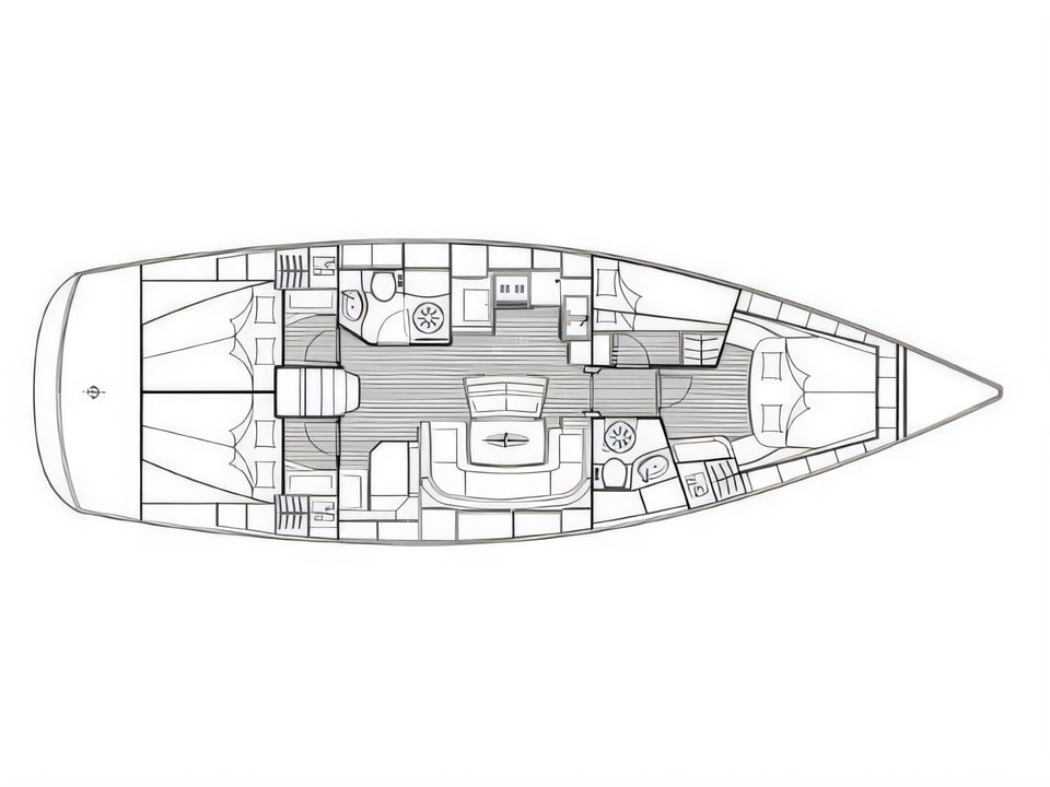 Layout of Bavaria 46 Cruiser sail boat with 4 cabins Croatia yacht charter