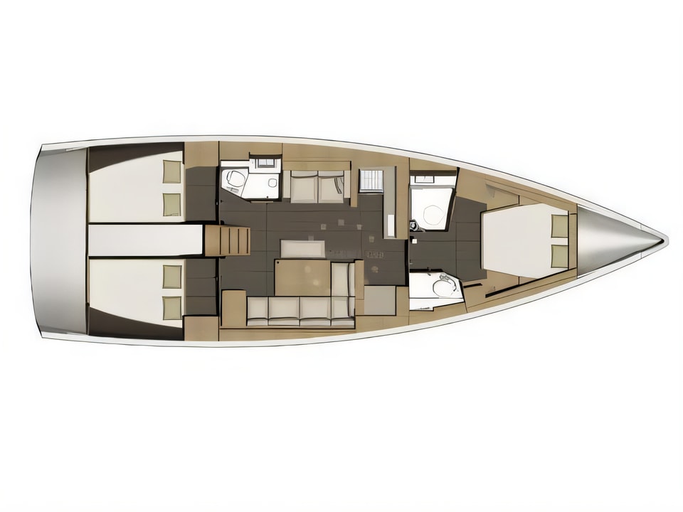 Layout of Dufour 460 Grand Large 3 cabin sail boat with 3 cabins Croatia yacht charter