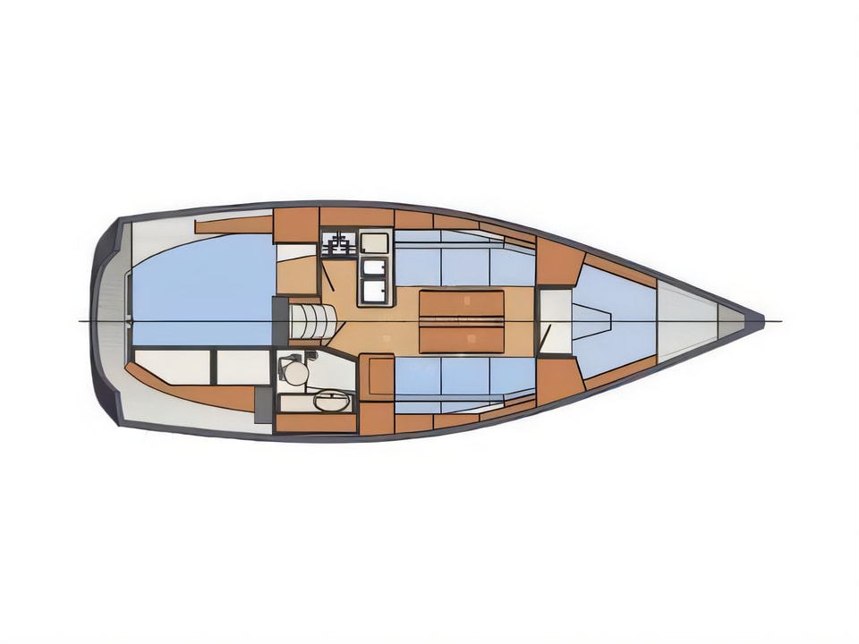 Layout of Delphia 31 sail boat with 2 cabins Croatia yacht charter
