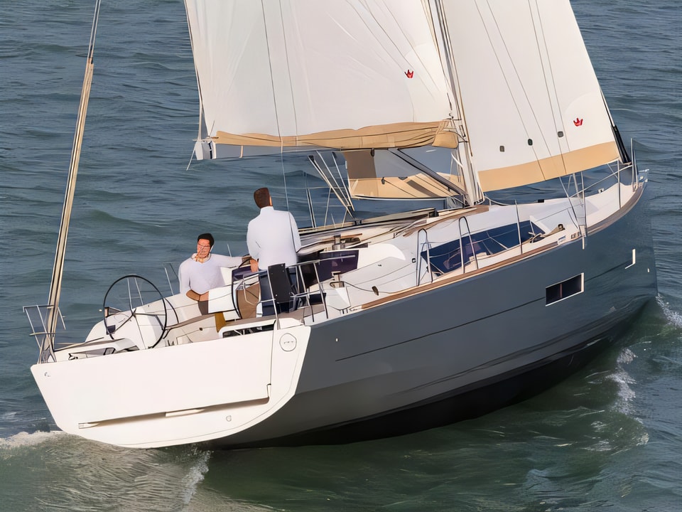 Exterior overview of Dufour 382 GL sail boat for charter from Sibenik Marina Mandalina in the Sibenik sailing area Croatia