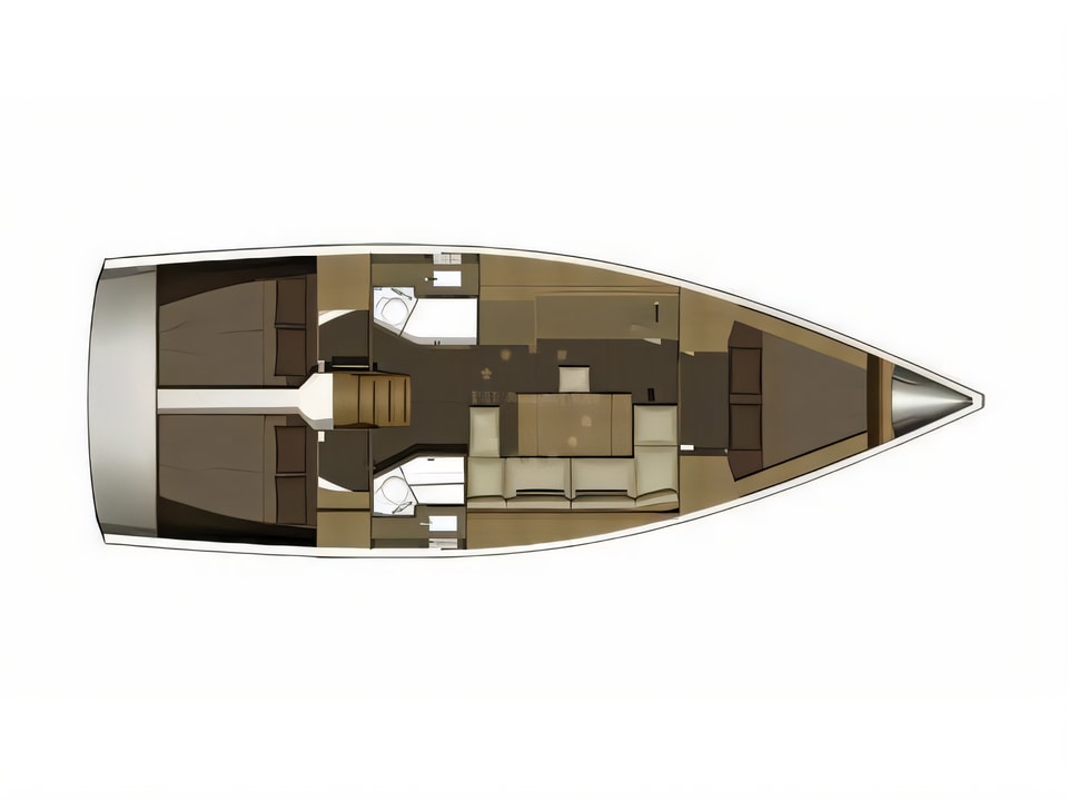 Layout of Dufour 382 GL sail boat with 3 cabins Croatia yacht charter
